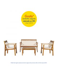 Set de jardín 4 piezas madera con cojines beige