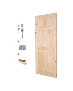Combo de puerta de pino sólido 2 o 6 tableros 60-100x210cm + Mocheta + Bisagras + cerradura principal con llave