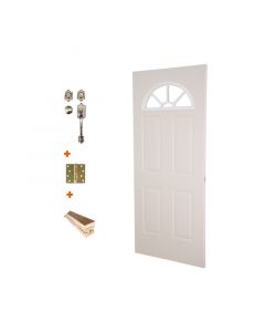Combo de puerta metálica media luna 80-90x210cm + Mocheta + Bisagras + Cerradura