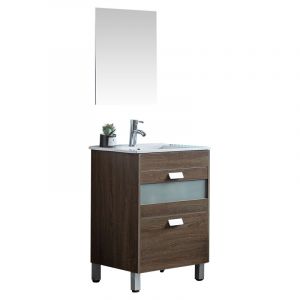 Mueble de lavabo de pared con combinación de gabinete de baño de aluminio,  espejo grueso, lavabo (color marrón, tamaño: 18.9 x 31.9 x 18.9 in)